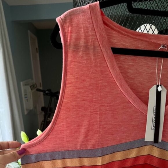 Saukole Women's V-neck Sleeveless Top Rainbow Stripes Pink Plus Size 1XL - Picture 8 of 16